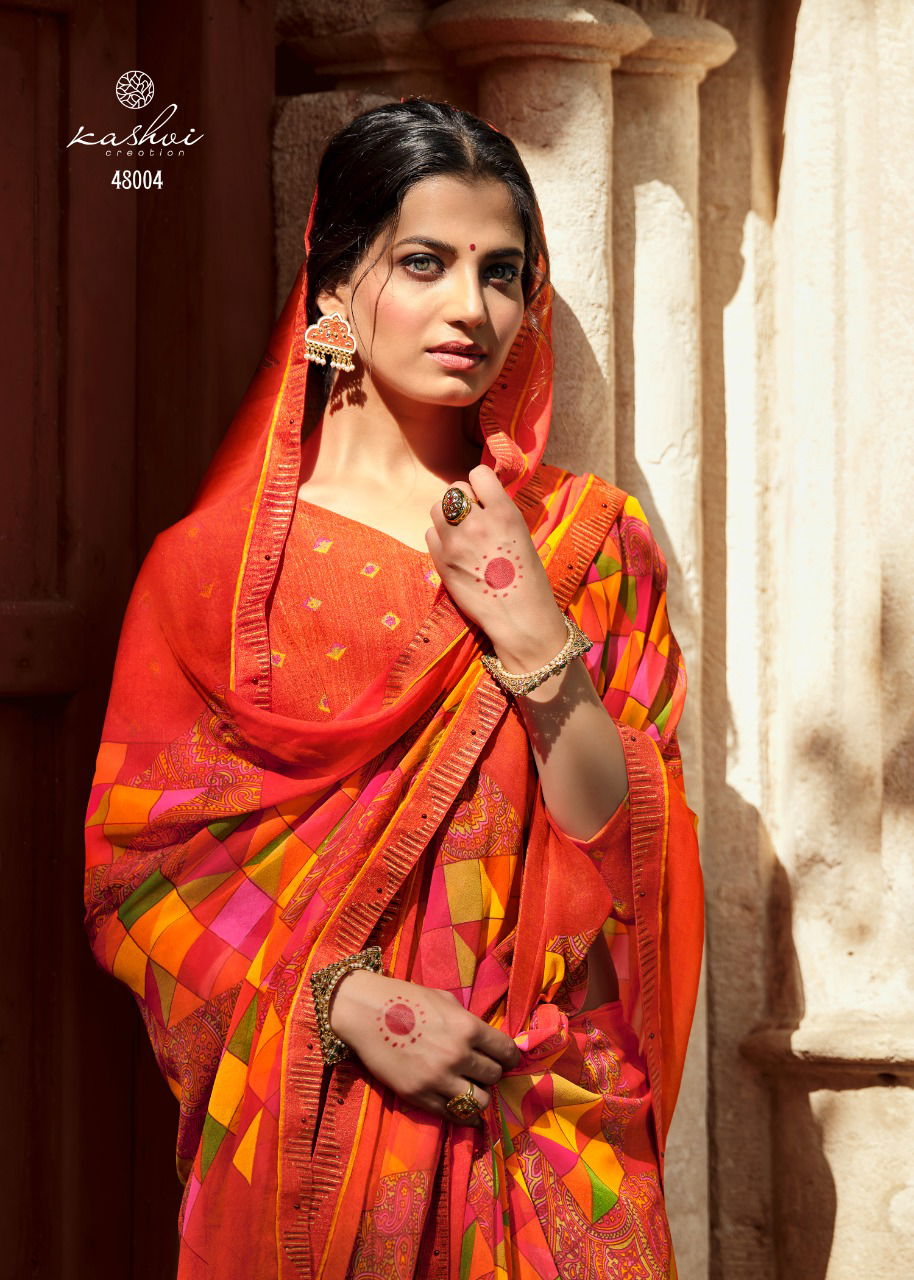 Kashvi Jasleen Fancy Wear Georgette Ethnic Wear Printed Saree Collection